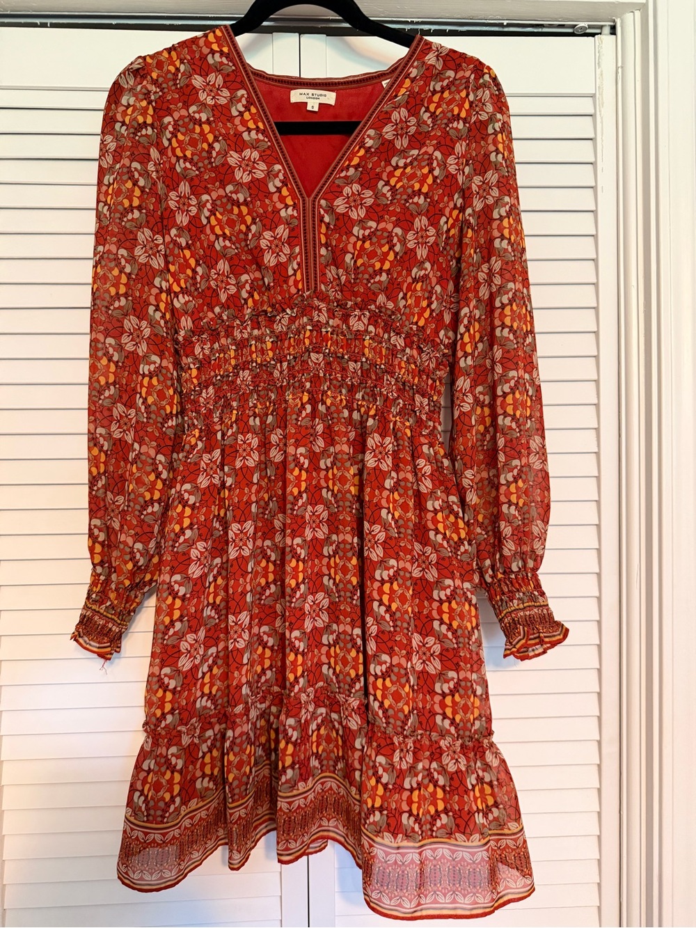 Max Studio London Floral Boho Midi Dress Size Small